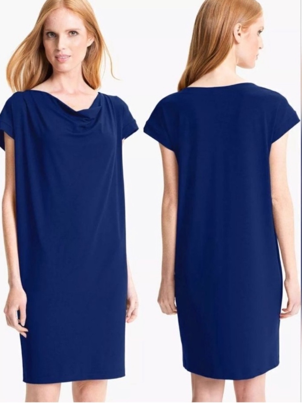 EILEEN FISHER Cobalt Blue Drape Front Dress
